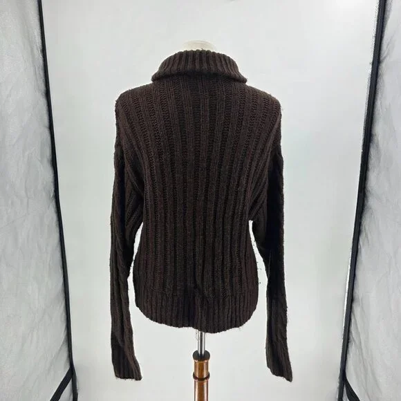 525 Brown Cable Knit Half-Zip Pullover Sweater, Size S - Picture 3 of 13